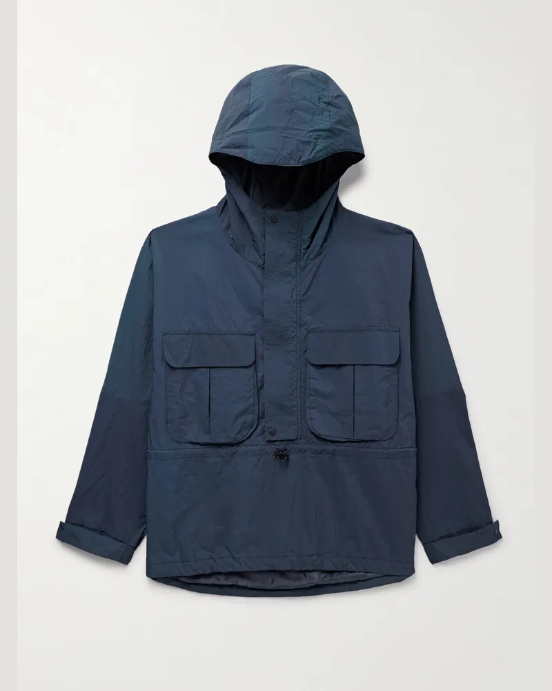 Blue Blue Japan Anorak aus Nylon-Seersucker mit Kapuze und kurzem Reißverschluss in Indigo-Färbung Blau