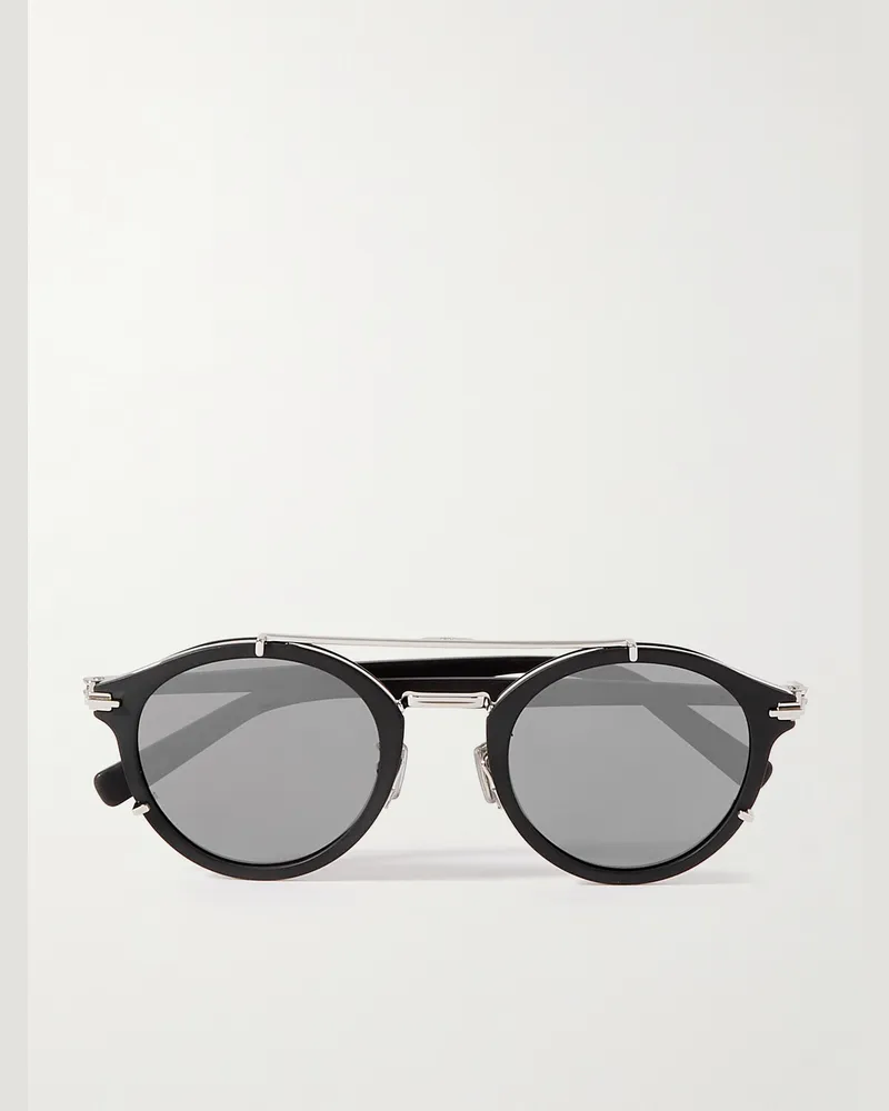 Dior DiorBlackSuit R7U Sonnenbrille mit rundem Rahmen aus Azetat und silberfarbenen Details Schwarz