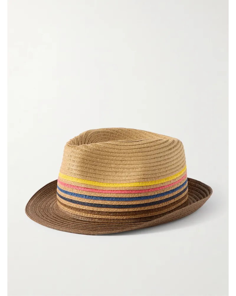 Paul Smith Fedora aus Raffiabast mit Streifen Braun