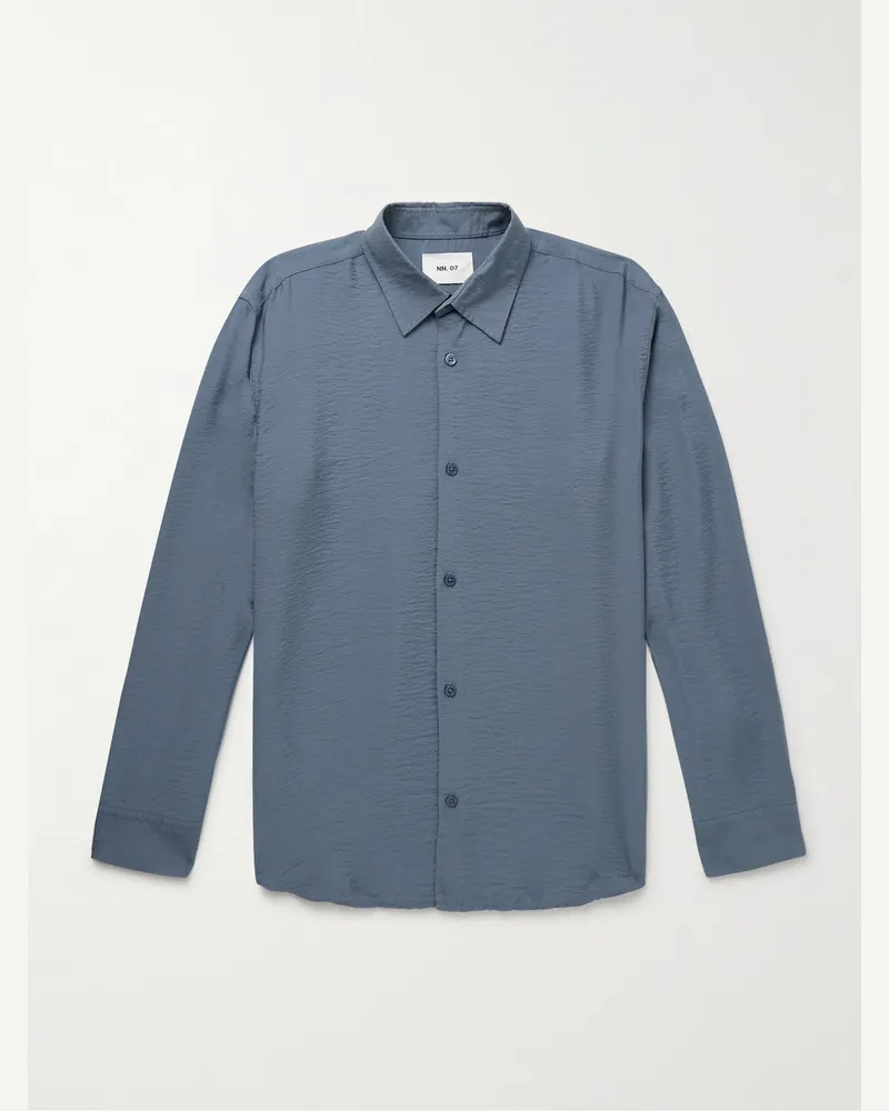 NN 07 Freddy 5971 Hemd aus einer Modalmischung in Knitteroptik Blau