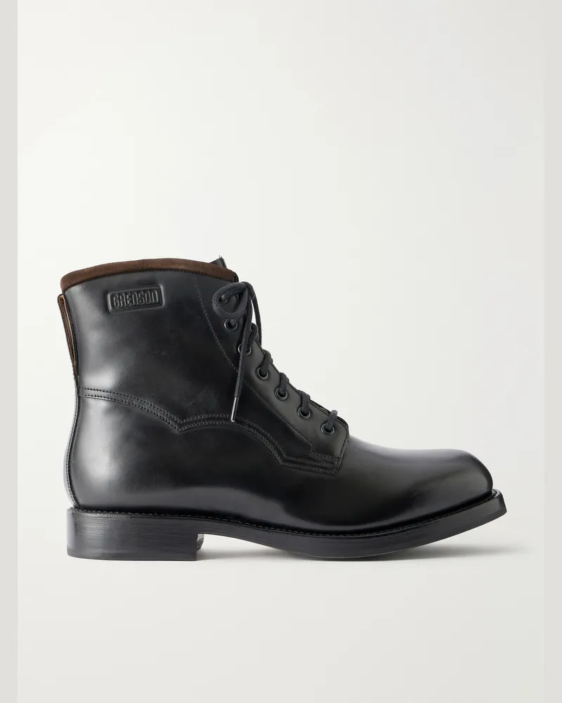 Grenson  Barlow Suede-Trimmed Leather Lace-Up Boots Black