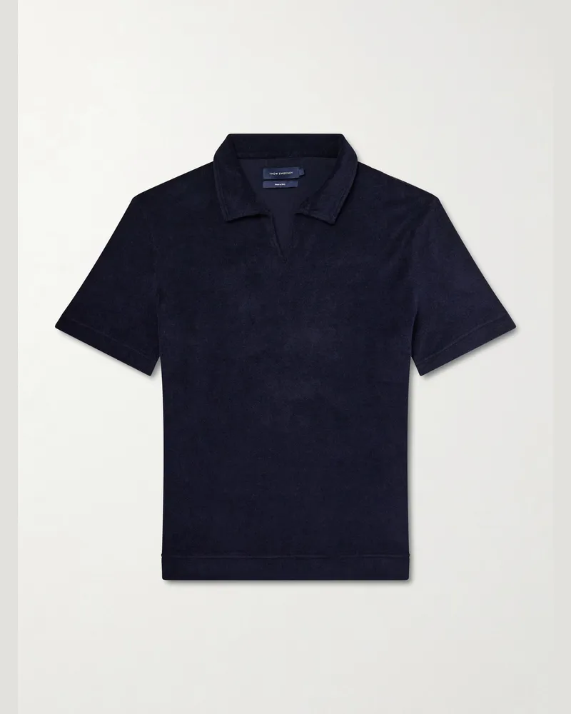 Thom Sweeney Terry-Cotton Polo Shirt Blue