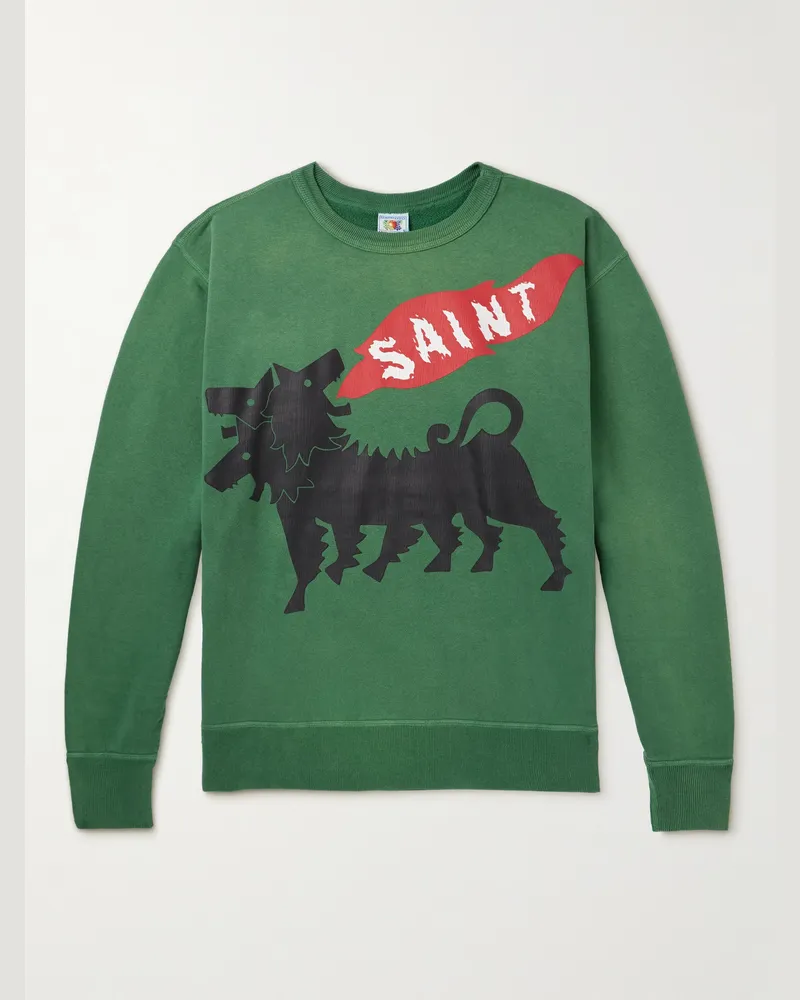 SAINT MXXXXXX Printed Cotton-Jersey Sweatshirt Green