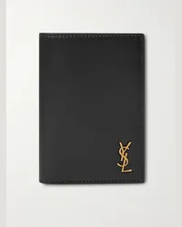 Saint Laurent Logo-Appliquéd Leather Billfold Wallet Schwarz