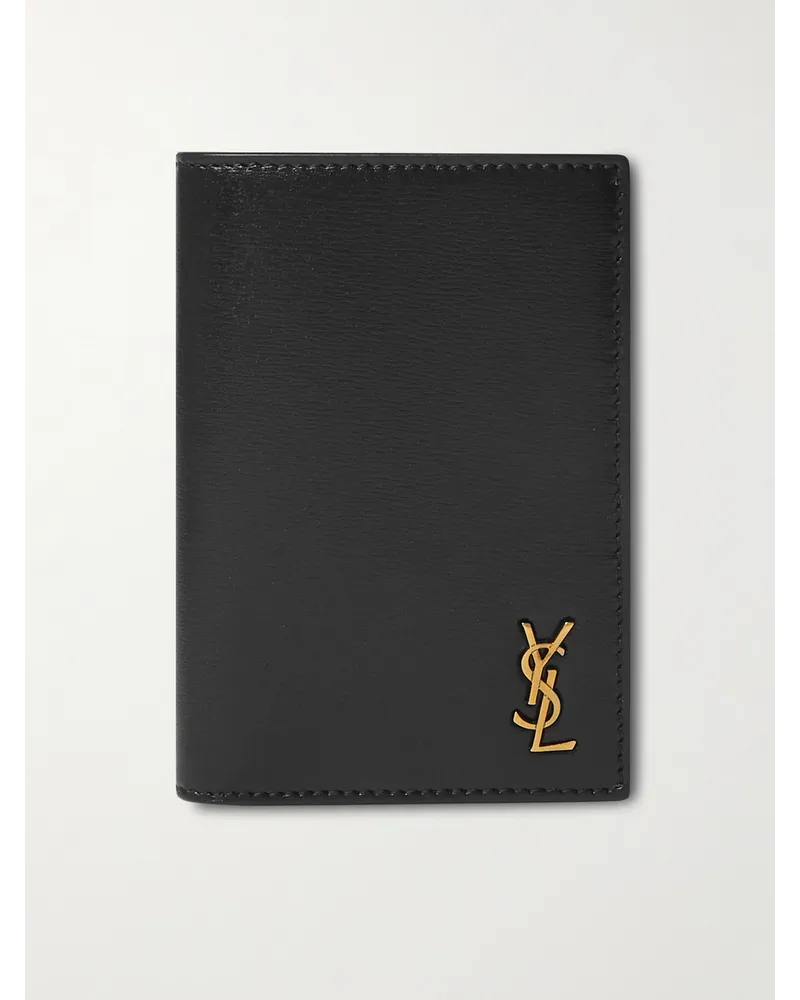 Saint Laurent Logo-Appliquéd Leather Billfold Wallet Schwarz