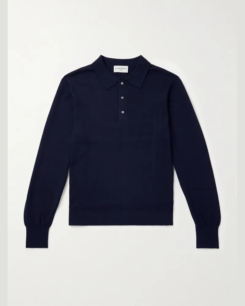 Officine Generale Brandon Pullover aus Merinowolle mit Polokragen Blau