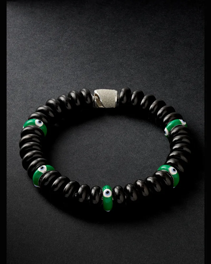 Lauren Rubinski Silver and Enamel Beaded Bracelet Black