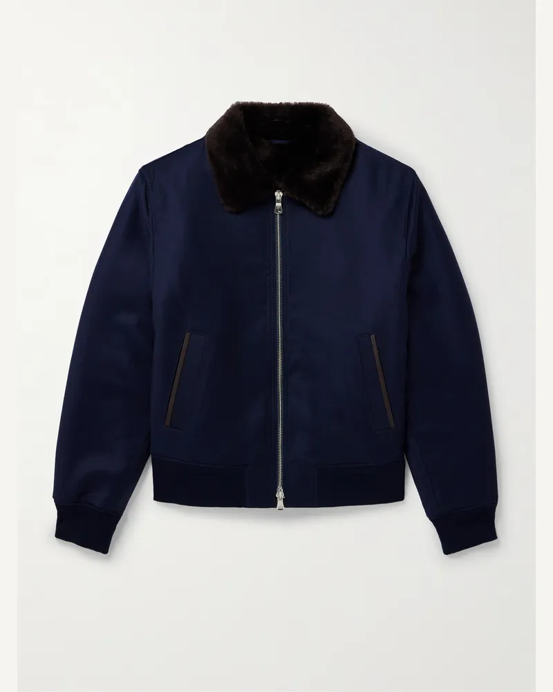 MR P. Jacke aus gebürsteter Wolle mit Shearling-Futter Blau
