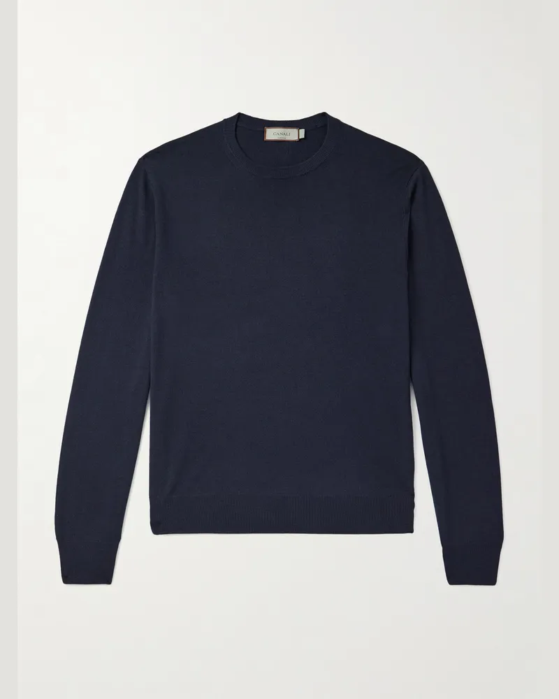 Canali Schmal geschnittener Pullover aus Kaschmir Blau