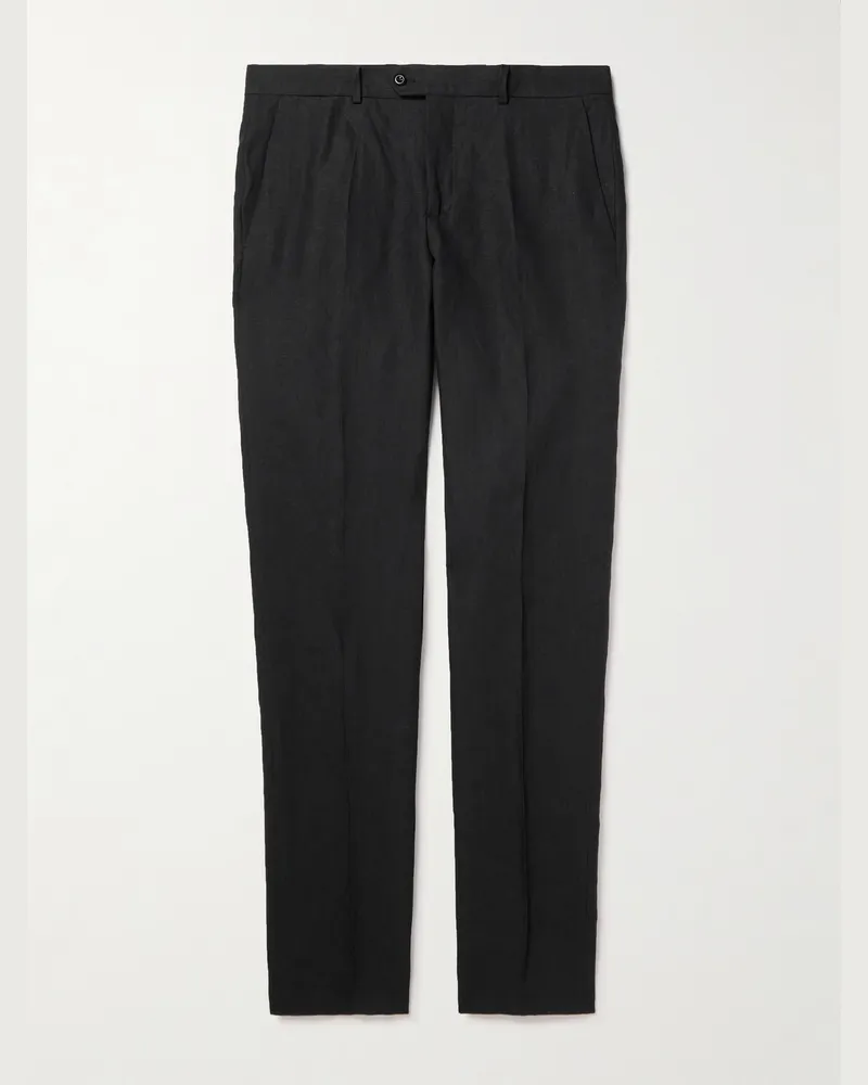 Rubinacci Mod Luca Slim-Fit Straight-Leg Linen Trousers Black