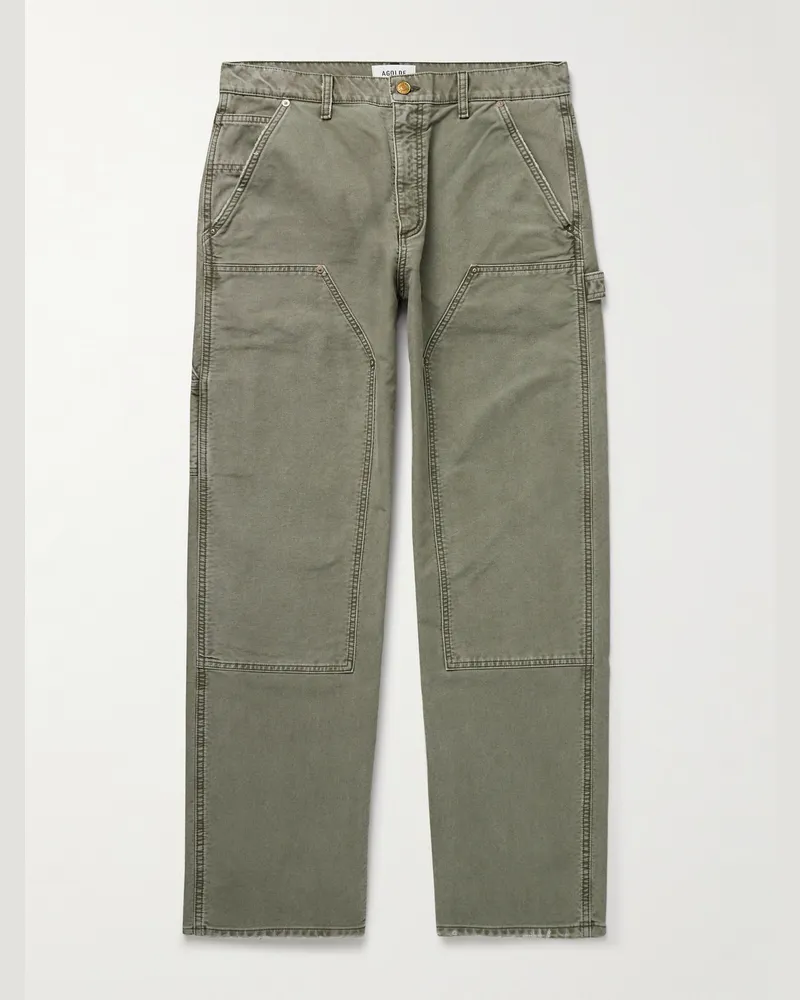 AGOLDE Layton Straight-Leg Cotton-Canvas Trousers Gray