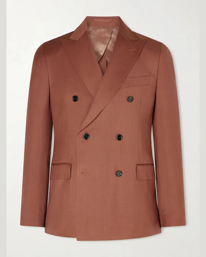 LARDINI Iconic Double-Breasted Virgin Wool Suit Jacket Brown