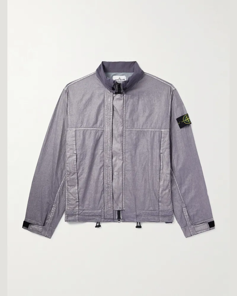 Stone Island Jacke aus „Lino Gommato“-Leinen mit Logodetail in Stückfärbung Blau
