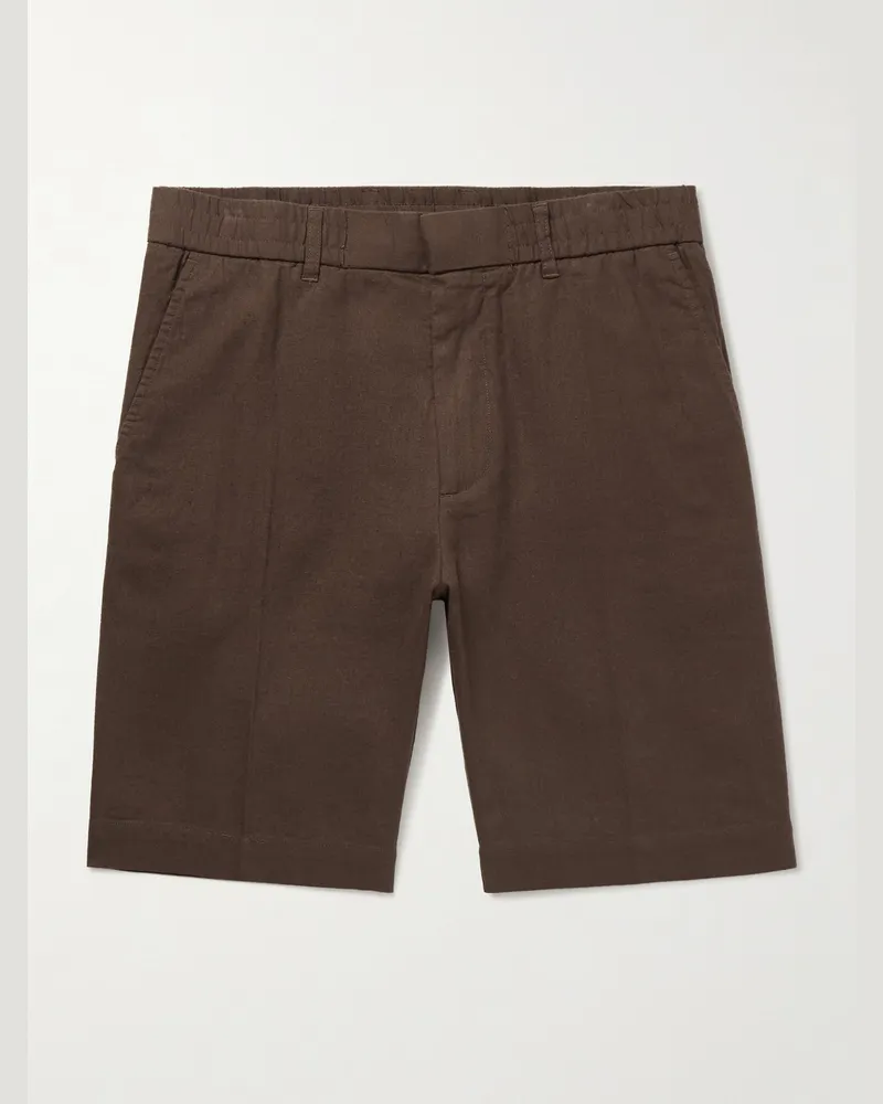 NN 07 Billie 5397 gerade geschnittene Shorts aus einer Leinen-Biobaumwollmischung Braun