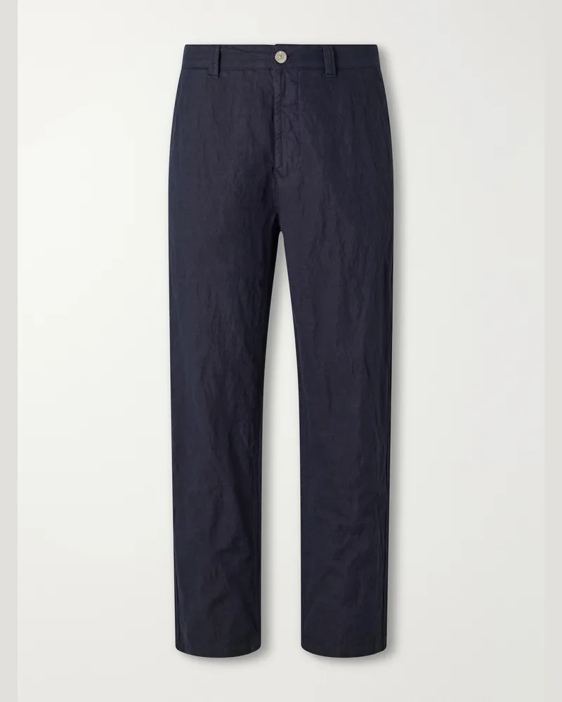 Stone Island Straight-Leg Diagonal Cotton Wool-TC Twill Trousers Blue