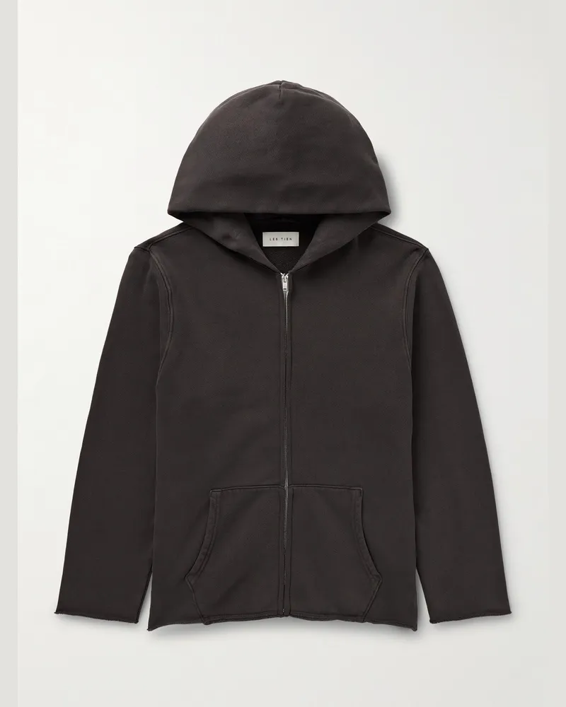 LES TIEN Heavyweight Structured-Fleece Cotton-Jersey Zip-Up Hoodie Black