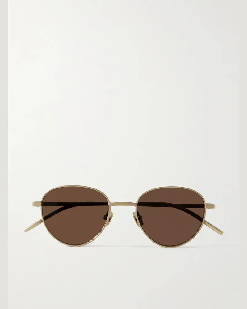Bottega Veneta Panthos goldfarbene Sonnenbrille mit rundem Rahmen aus gebürstetem Titan Gold
