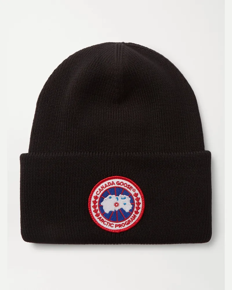 Canada Goose Logo-Appliquéd Merino Wool Beanie Black