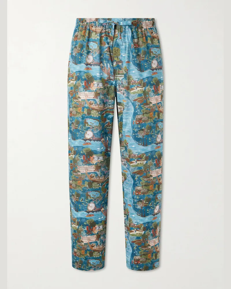 Derek Rose Ledbury 100 Printed Cotton Pyjama Trousers Blue