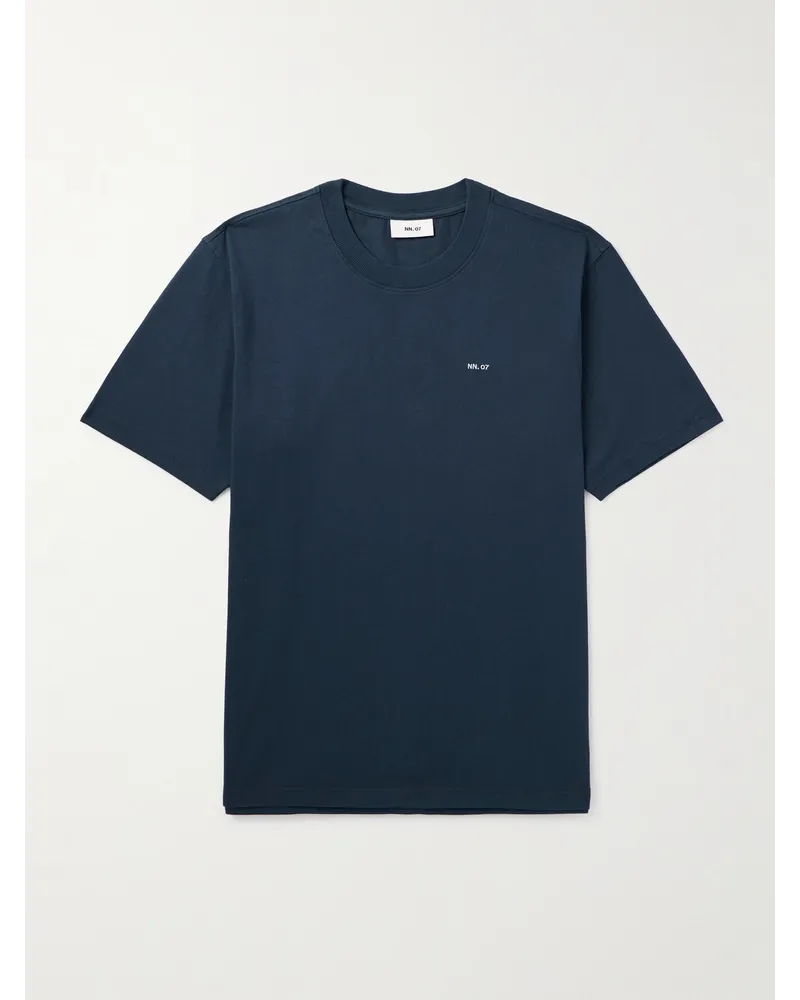 NN 07 Adam 3209 T-Shirt aus Pima-Baumwoll-Jersey mit Logostickerei Blau