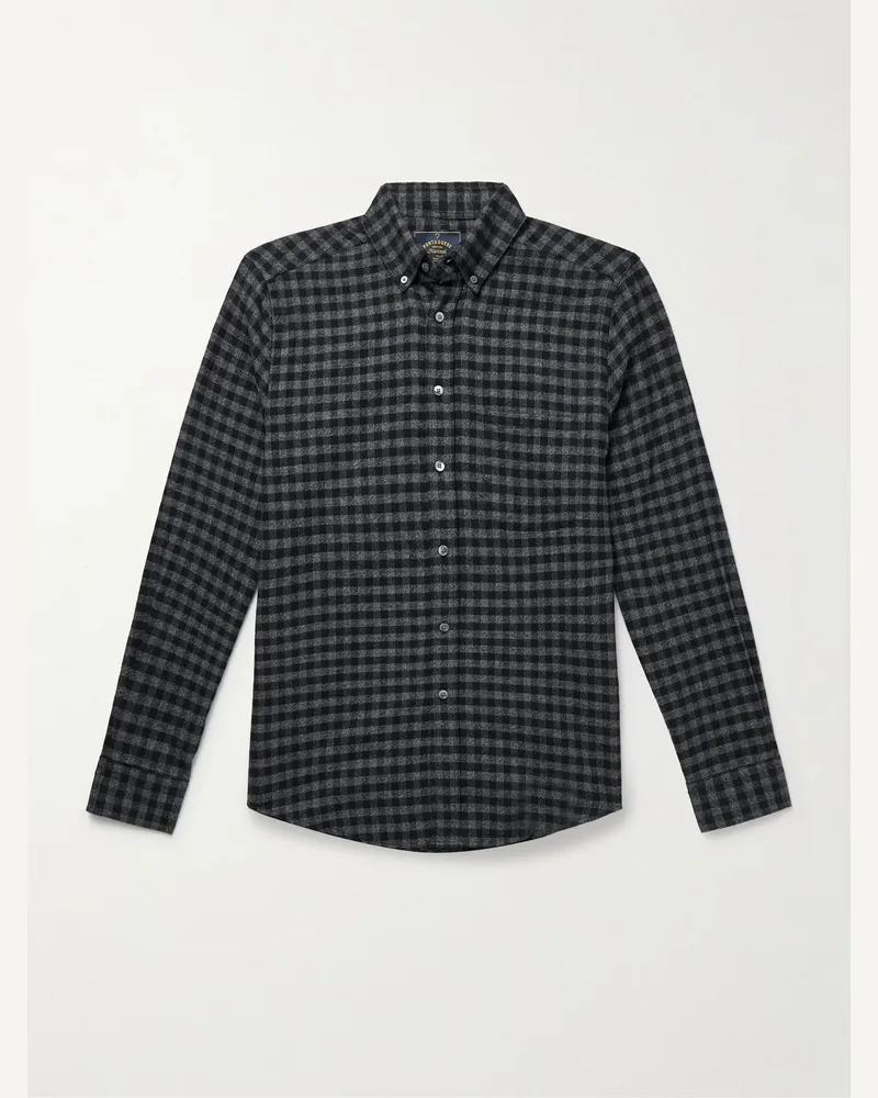Portuguese Flannel Roca Hemd aus kariertem Baumwollflanell mit Button-Down-Kragen Grau