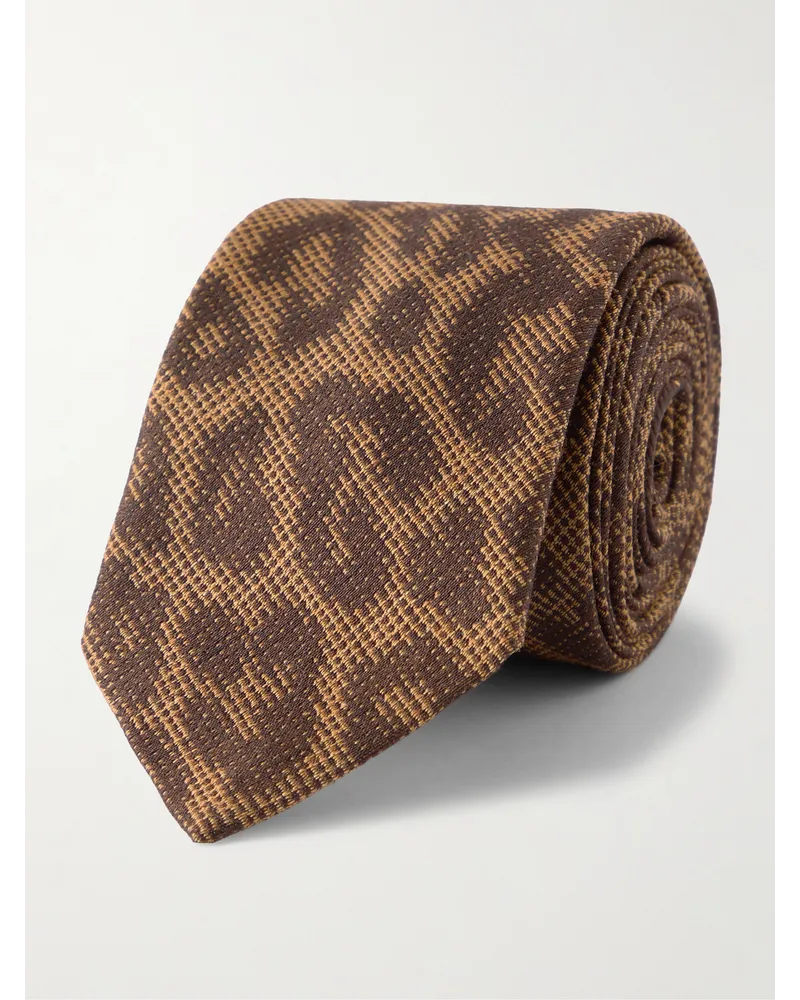 Dries van Noten Krawatte aus Jacquard aus einer Seiden-Wollmischung mit Leopardenmuster, 6 cm Braun