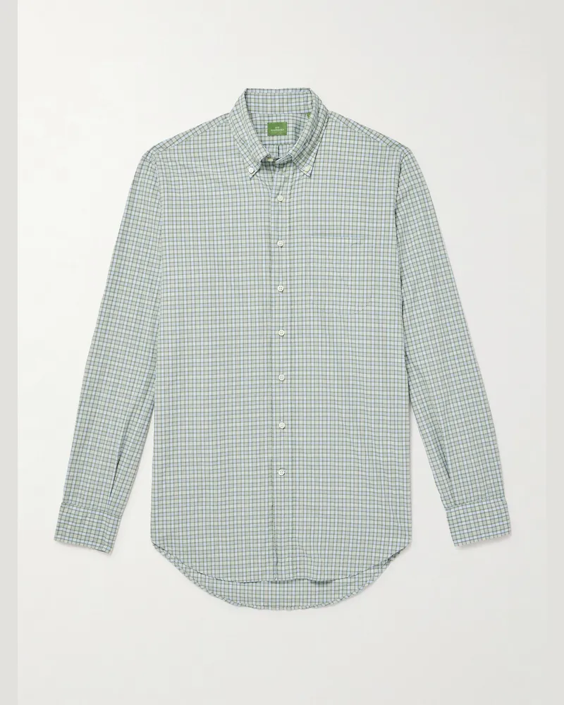 Sid Mashburn Kariertes Hemd aus Baumwollpopeline mit Button-Down-Kragen Blau