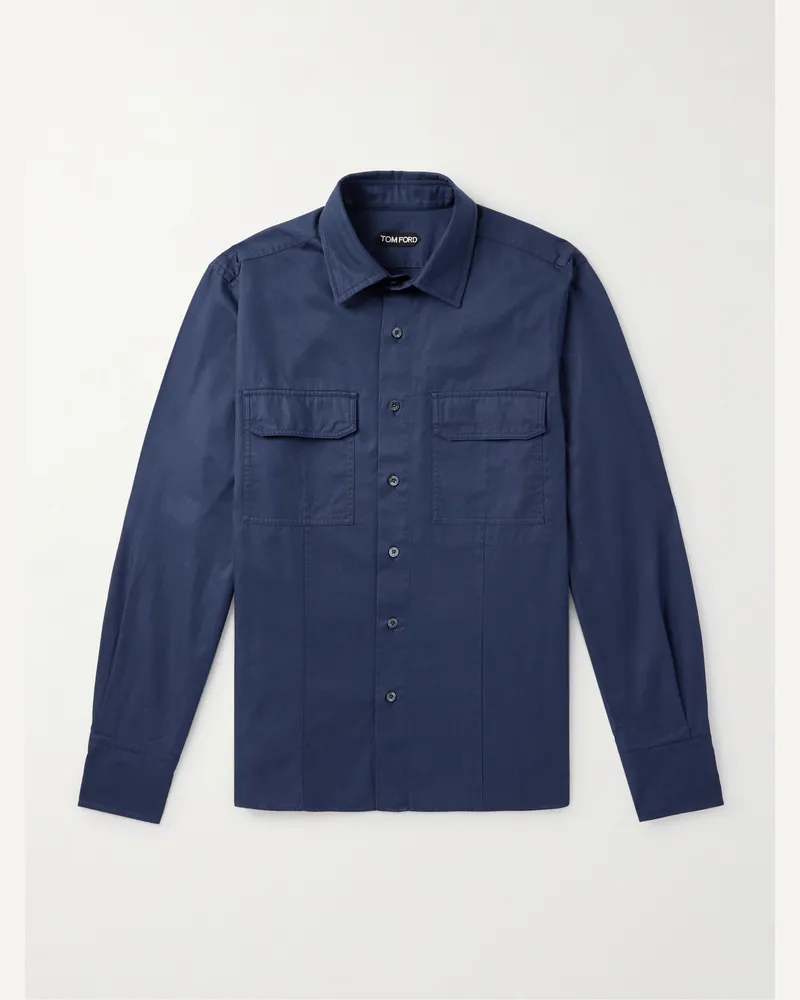 Tom Ford Hemd aus Baumwoll-Twill Blau