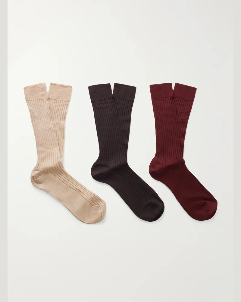 MR P. Set of Three Wool-Blend Socks Multi