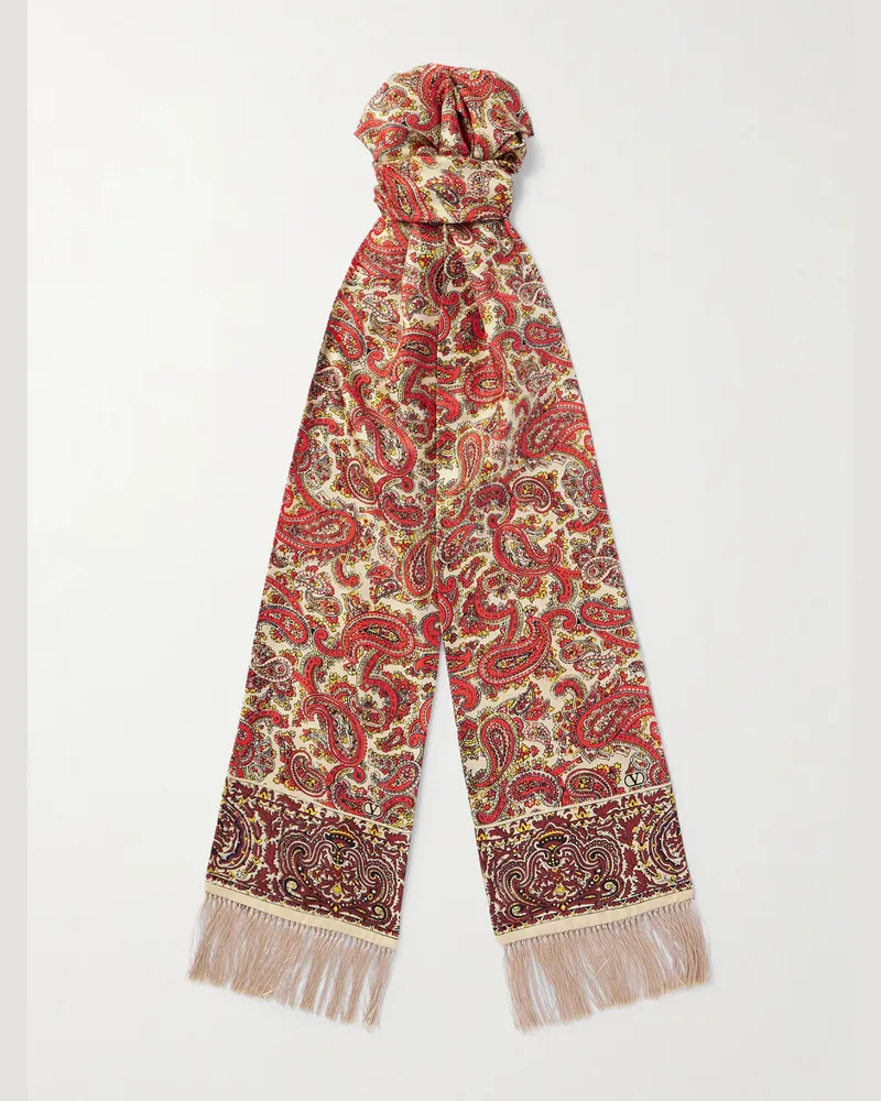 Valentino Garavani Tuch aus Seiden-Twill mit Paisley-Print und Fransen Rot