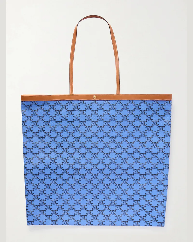 Celine Triomphe große Tote aus beschichtetem Canvas mit Logoprint und Lederbesatz Blau