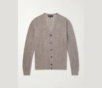 Walnut Cable-Knit Virgin Wool, Cashmere and Silk-Blend Cardigan