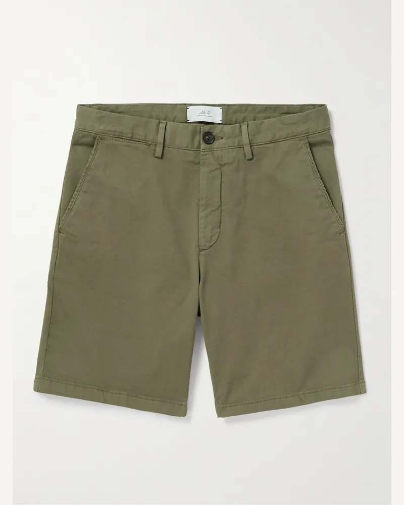 MR P. Gerade geschnittene Bermudashorts aus Twill aus einer Baumwollmischung in Stückfärbung Grün