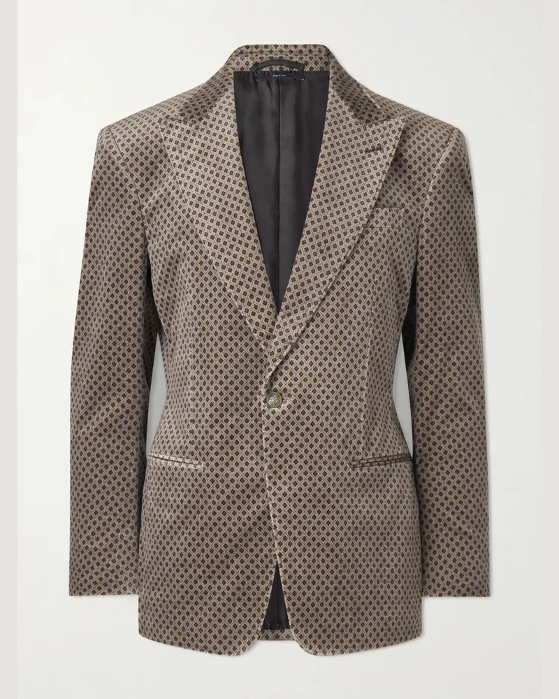 Dunhill Schmal geschnittene Smokingjacke aus Samt aus einer Baumwollmischung mit Print Braun