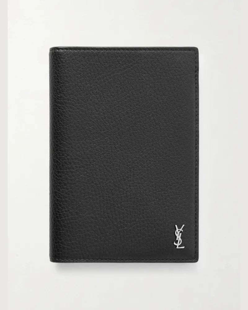 Saint Laurent Logo-Embellished Full-Grain Leather Passport Cover Black
