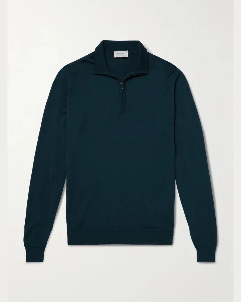 John Smedley Tapton schmal geschnittener Pullover aus Merinowolle mit kurzem Reißverschluss Grün