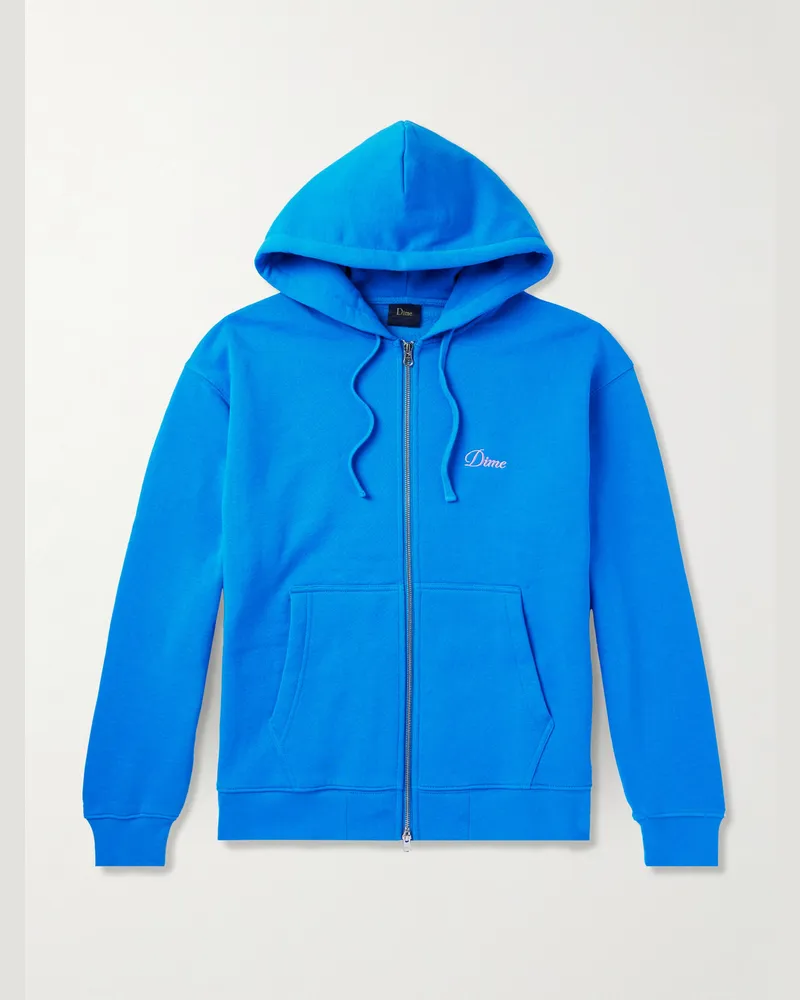 Dime Kapuzenjacke aus Jersey aus einer Baumwollmischung mit Reißverschluss und Logostickerei Blau