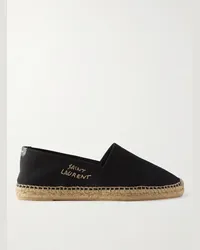 Saint Laurent Logo-Embroidered Leopard-Print Canvas Espadrilles Schwarz