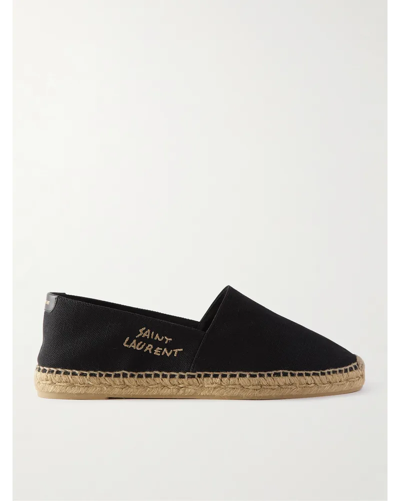 Saint Laurent Logo-Embroidered Leopard-Print Canvas Espadrilles Schwarz