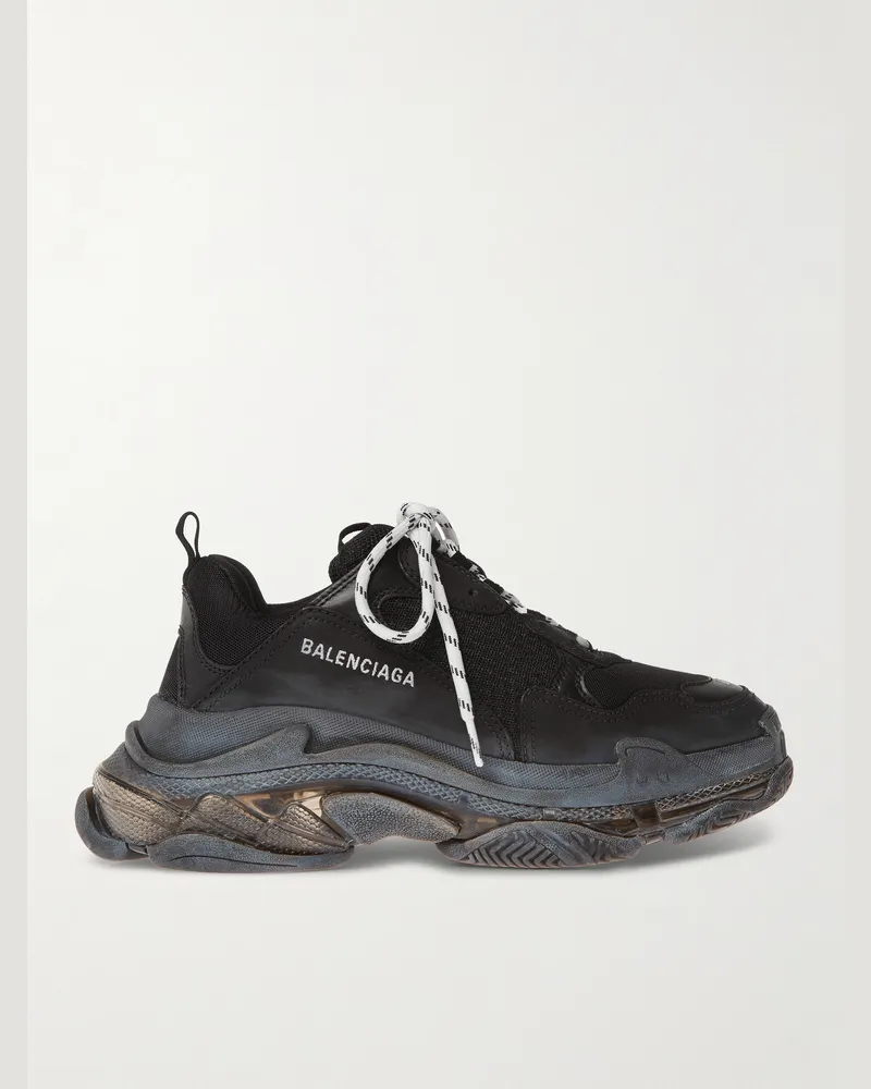 Balenciaga Triple S Clear Sole Mesh, Nubuck and Leather Sneakers Schwarz