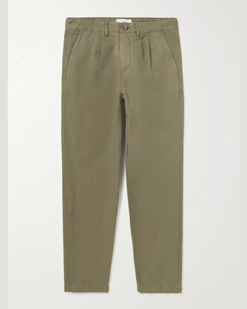 MR P. Straight-Leg Pleated Garment-Dyed Cotton and Linen-Blend Trousers Green