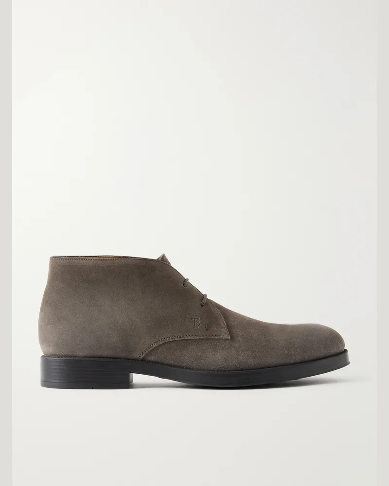 TOD'S Logo Debossed Suede Lace-Up Boots Brown