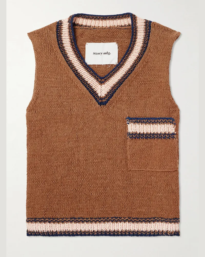 STORY mfg. Ärmelloser Pullover aus Biobaumwolle mit Streifen Braun