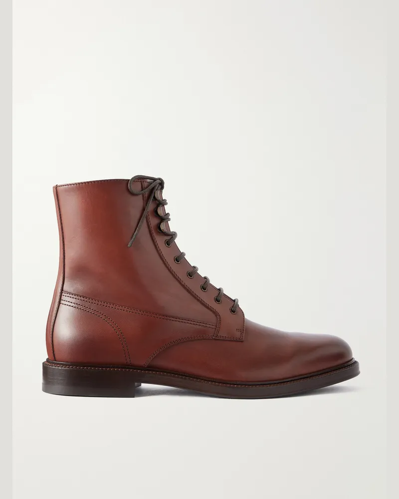 Brunello Cucinelli Leather Lace-Up Boots Brown