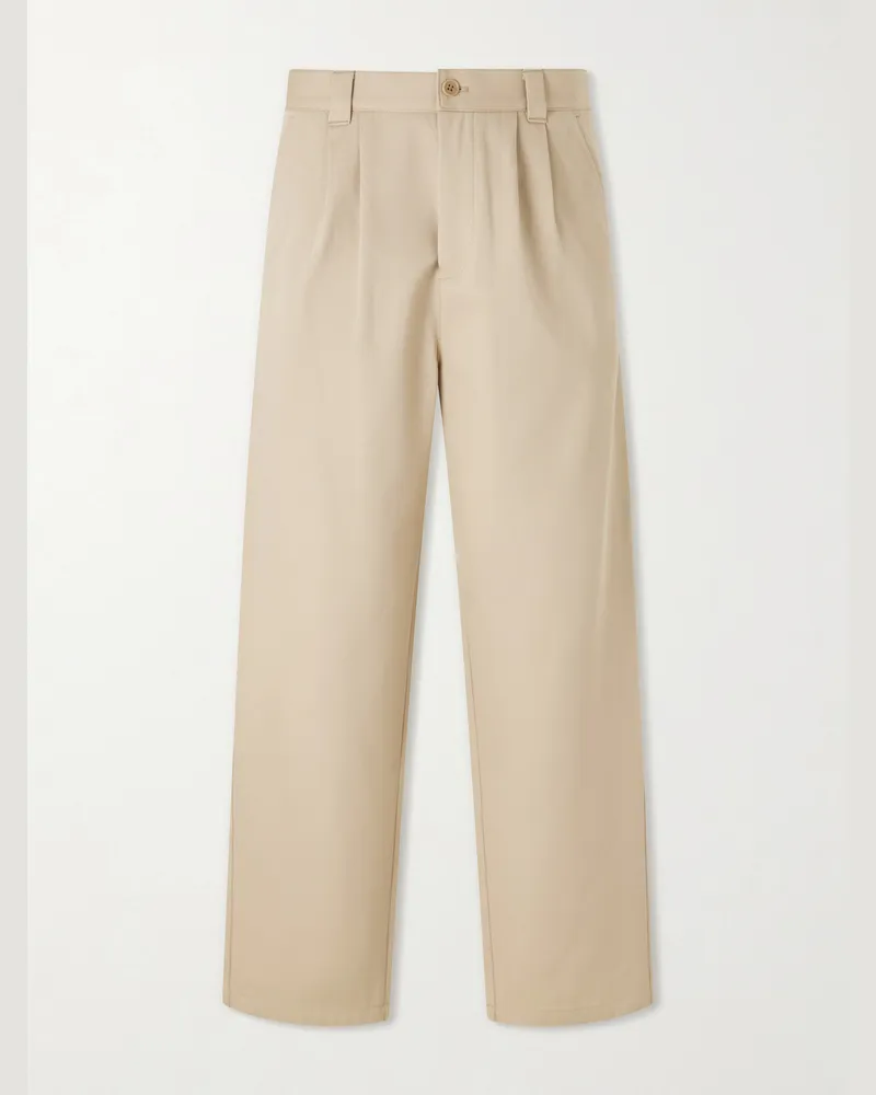 A.P.C. Ricky Straight-Leg Pleated Organic Cotton Trousers Neutrals