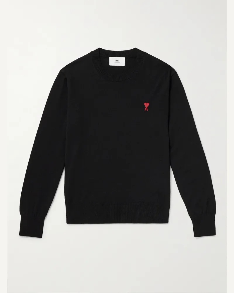 AMI Paris ADC Logo-Embroidered Merino Wool Sweater Black