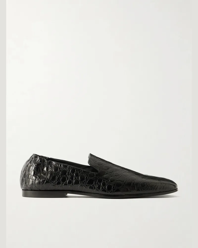 Totême Soft Croc-Effect Leather Loafers Black