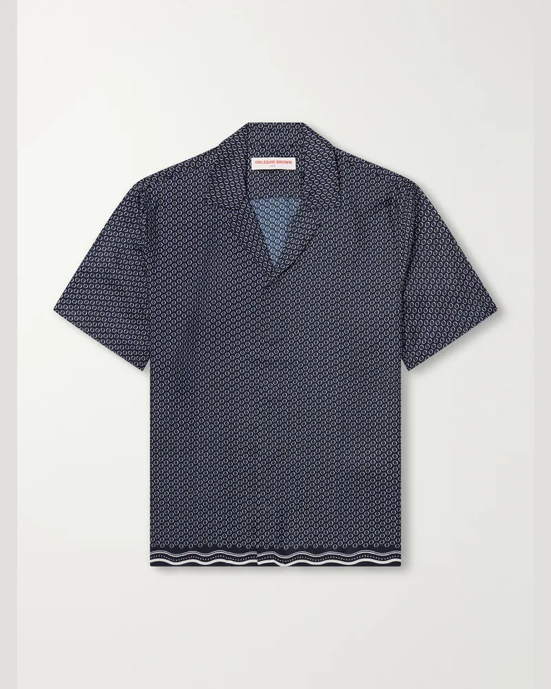 Orlebar Brown Maitan Camp-Collar Printed Silk-Satin Shirt Blue