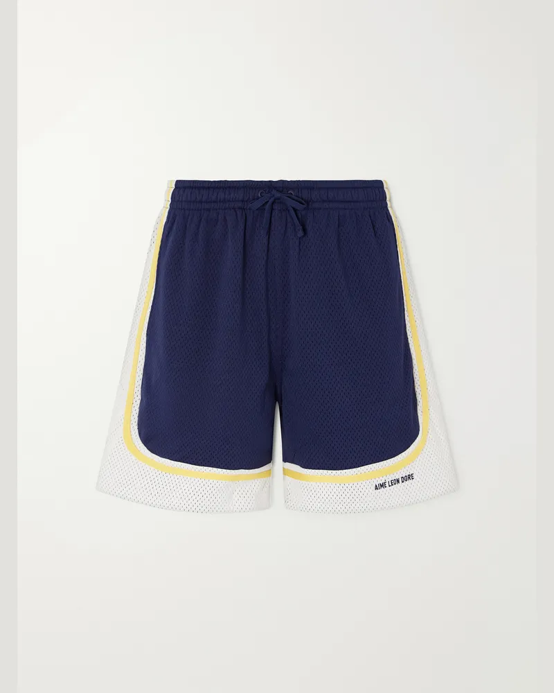 Aimé Leon Dore Novelty Straight-Leg Logo-Embroidered Mesh Drawstring Shorts Blue