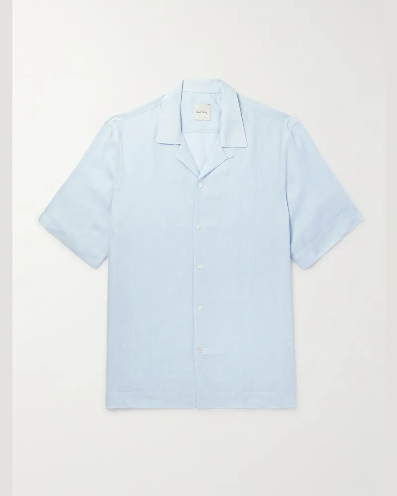 Paul Smith Hemd aus Leinen mit wandelbarem Kragen Blau